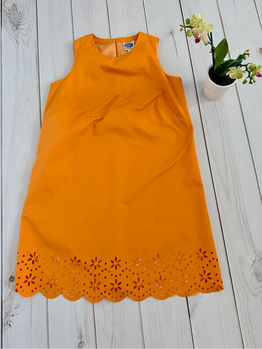 NWOT Orange Sleeveless Dress with Laser-Cut Hem